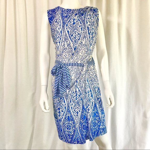 NWT MNG By Mango Cobalt and White Patterned Dress - Picture 1 of 11